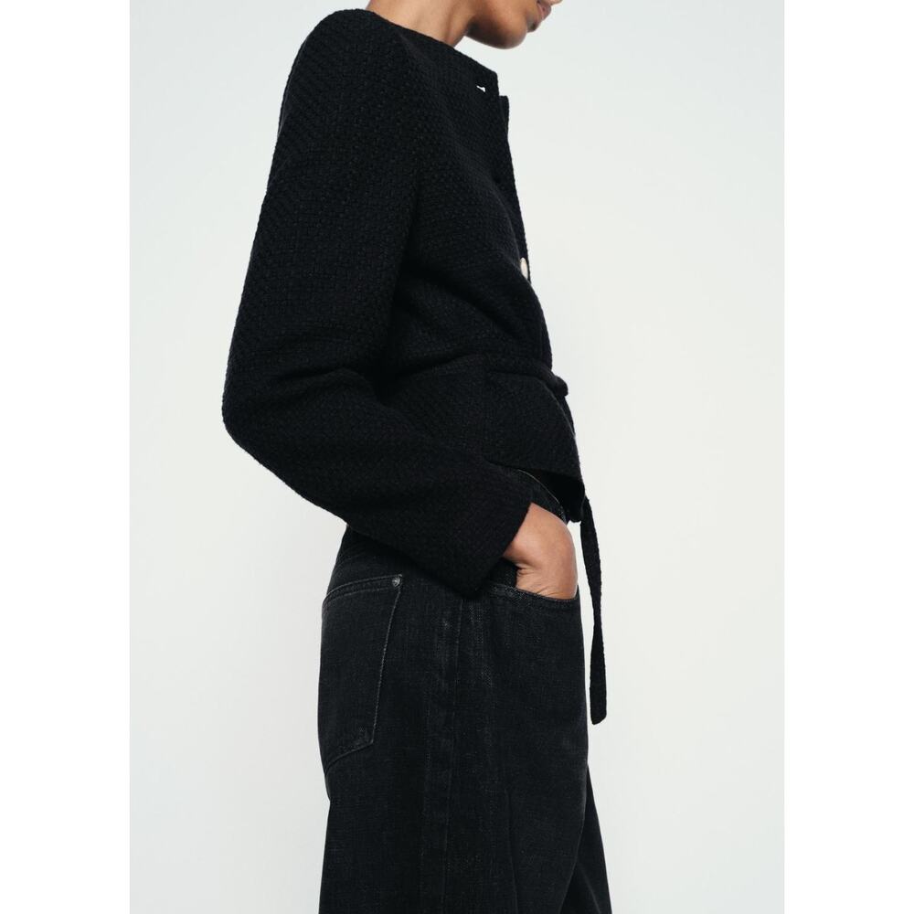 Zara Structured Blazer Lady Jacket Small Black Belted Gold Buttons Preppy Trendy - Picture 15 of 16